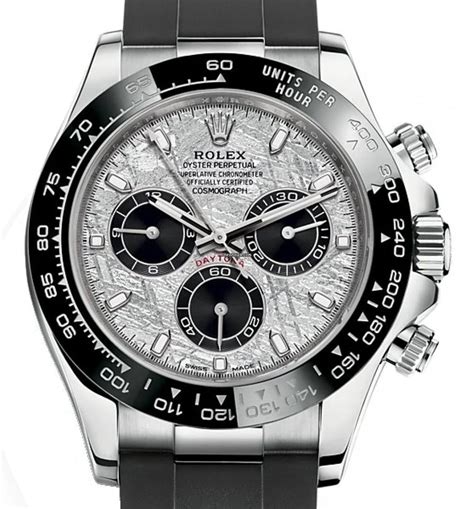 rolex daytona white gold oysterflex replica|daytona white gold meteorite dial.